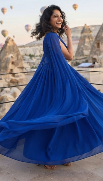 Royal Blue Surplice Neck Flying Sleeves Maxi