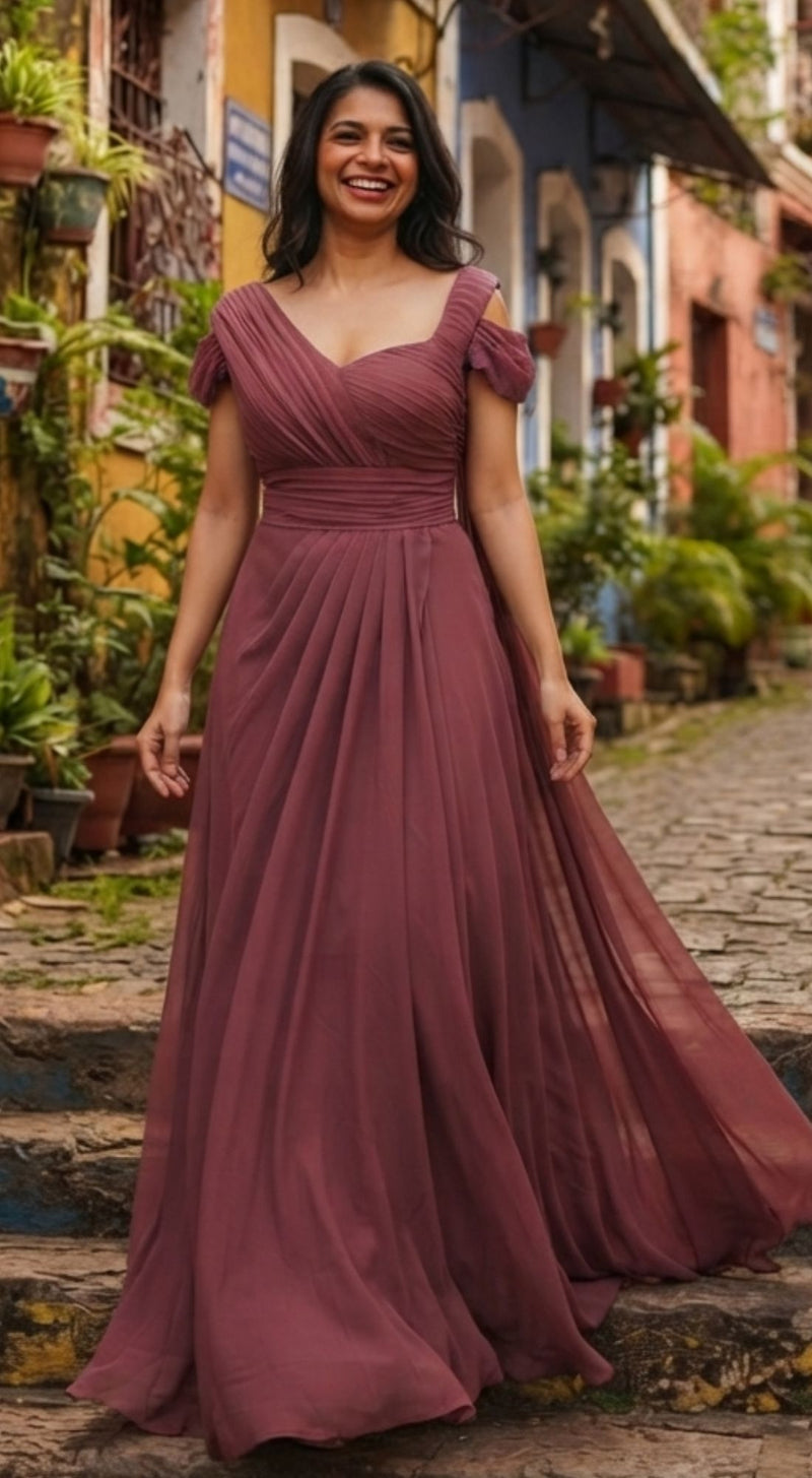 Dusty Rose Cold Shoulder Sleeves Maxi