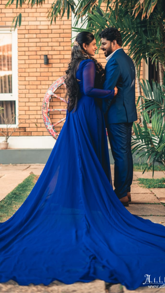 Royal-Blue Full Sleeves Pre-Wedding Trail Gown