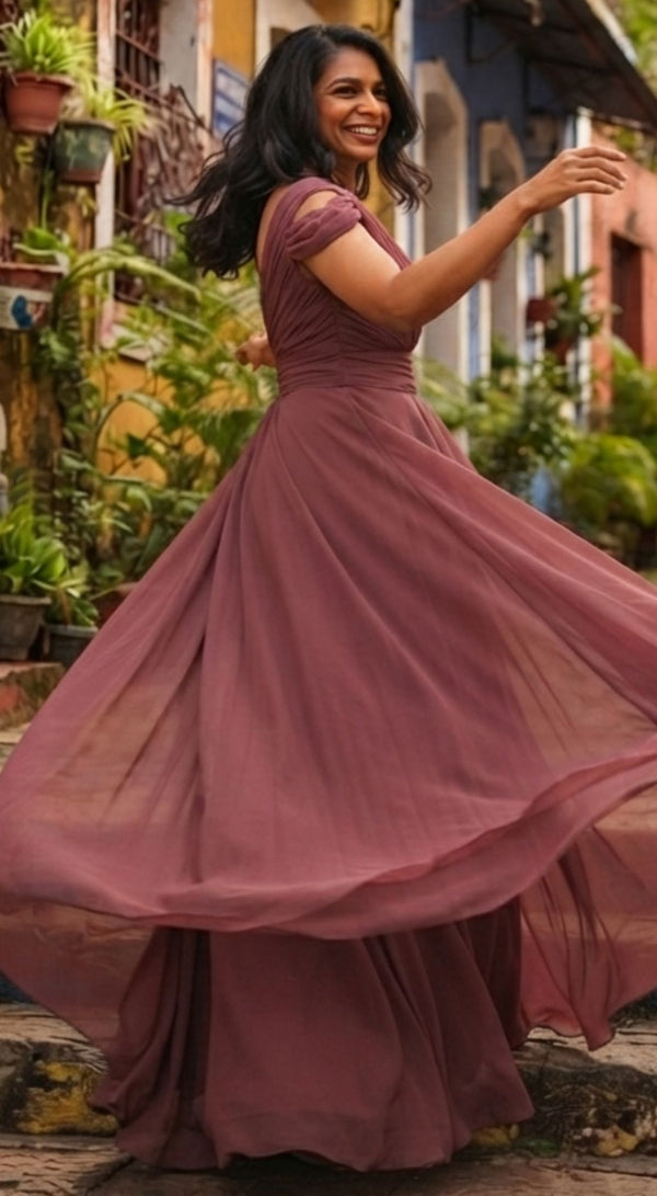 Dusty Rose Cold Shoulder Sleeves Maxi