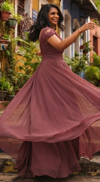 Dusty Rose Cold Shoulder Sleeves Maxi