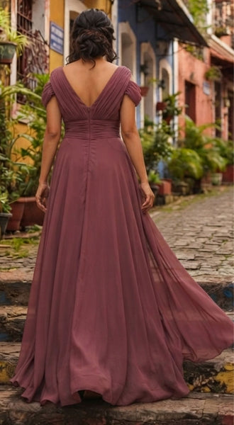 Dusty Rose Cold Shoulder Sleeves Maxi