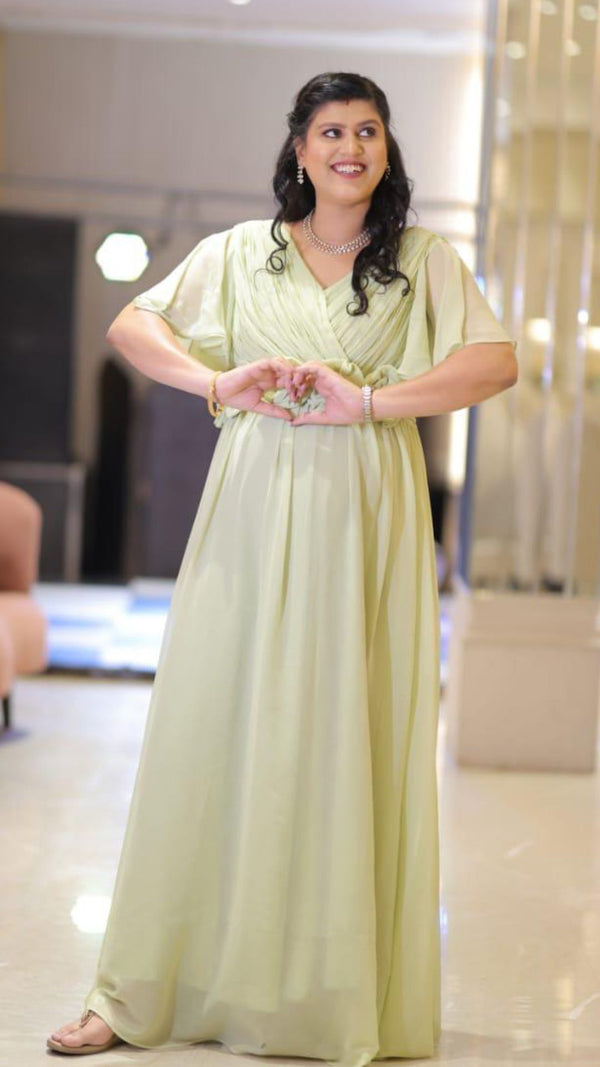 Pastel Lime-Green Baby-Shower Gown with  Sash