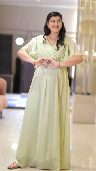 Pastel Lime-Green Baby-Shower Gown with  Sash