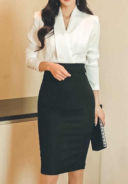 Black & White Bodycon One-Piece Office Wear Dress