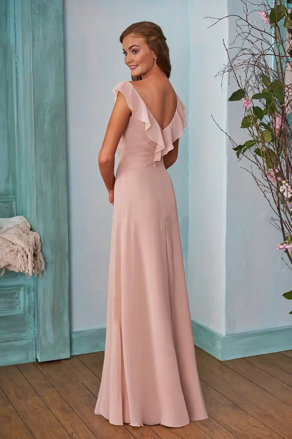 Blush Pink V Neck Ruched Flouncing Sleeves Maxi