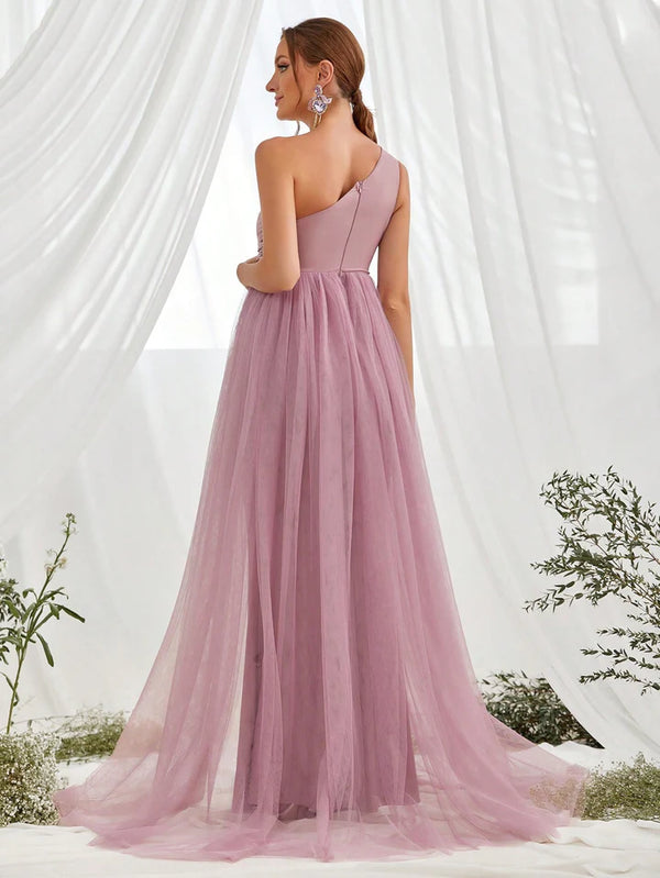 Sage Green One Shoulder Baby Shower Gown