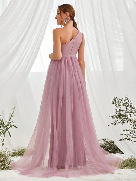 Sage Green One Shoulder Baby Shower Gown
