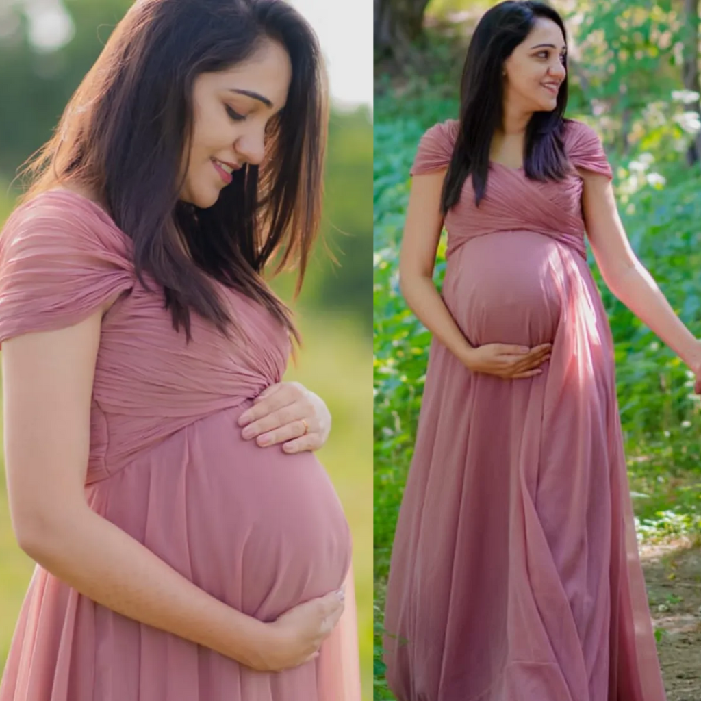 Dusty Pink Ruched Baby-Shower Gown ShObO Dusty Pink Ruched Baby-Shower Gown ShObO