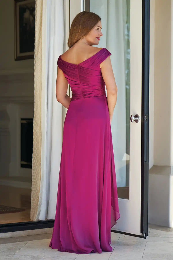 Burgundy Pink Off-Shoulder Cross Neck Ruched Dress
