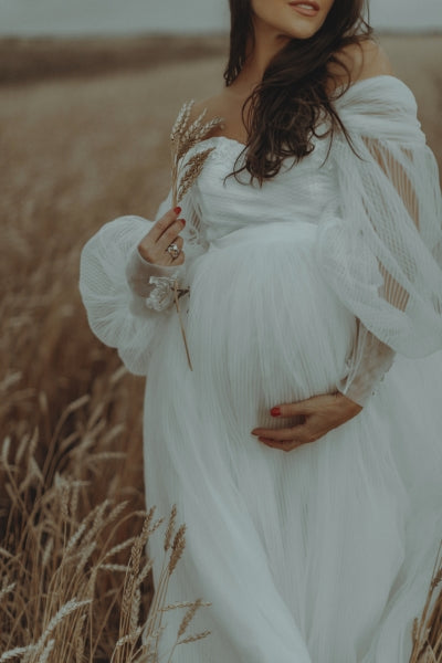 Flowy Sweet-Heart Baggy Sleeves Maternity Shoot Gown