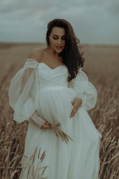 Flowy Sweet-Heart Baggy Sleeves Maternity Shoot Gown