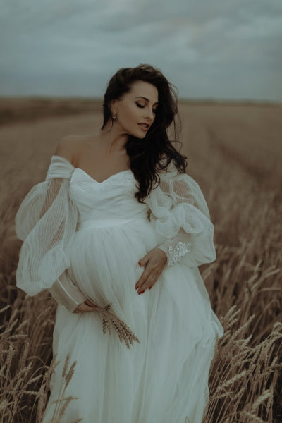 Flowy Sweet-Heart Baggy Sleeves Maternity Shoot Gown