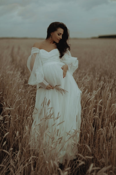 Flowy Sweet-Heart Baggy Sleeves Maternity Shoot Gown