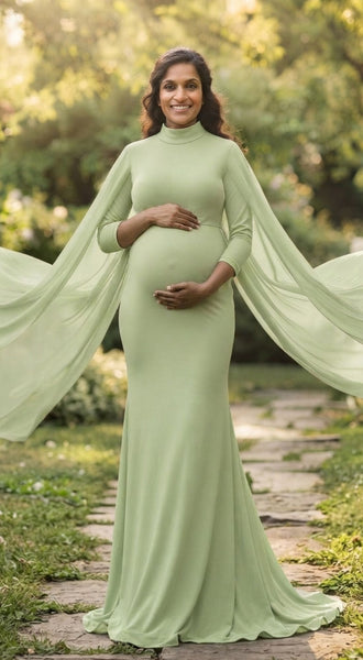 Pista Green Flying Sleeves Maternity Shoot Gown