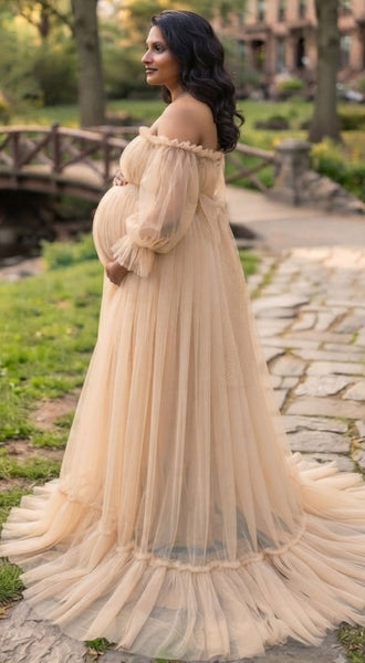 Champagne Gold Ruffle Baby Shower Gown