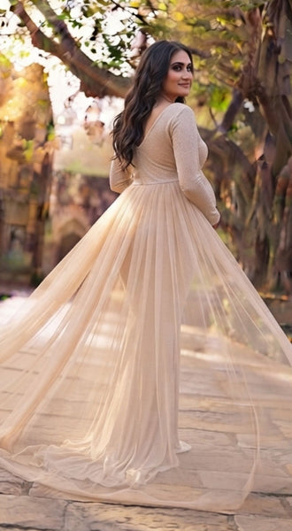 Champagne Gold Full Sleeves Maternity Gown