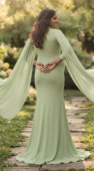Pista Green Flying Sleeves Maternity Shoot Gown