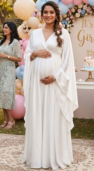 Off-White Flutter Sleeves Baby Shower Gown