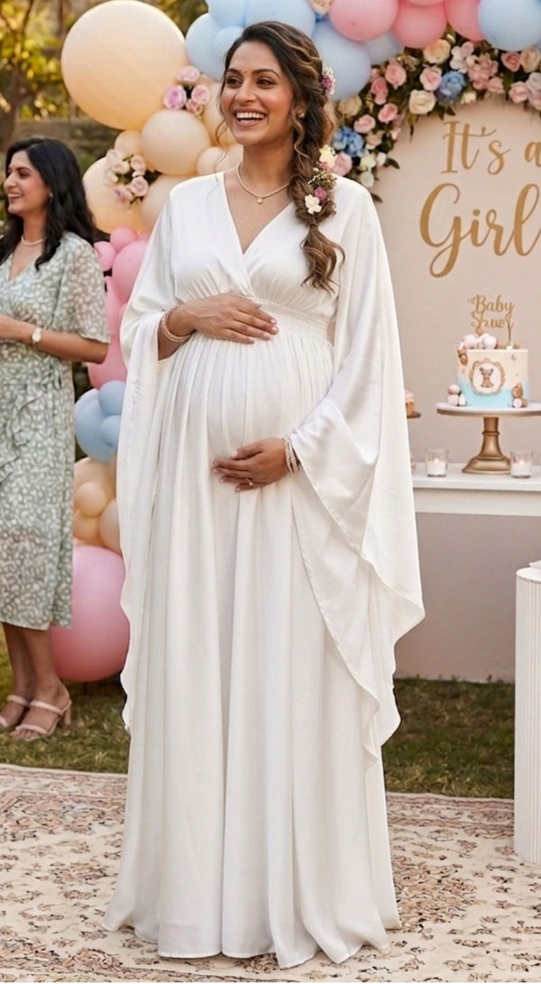 Off-White Flutter Sleeves Baby Shower Gown