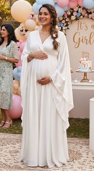 Off-White Flutter Sleeves Baby Shower Gown