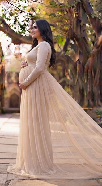 Champagne Gold Full Sleeves Maternity Gown