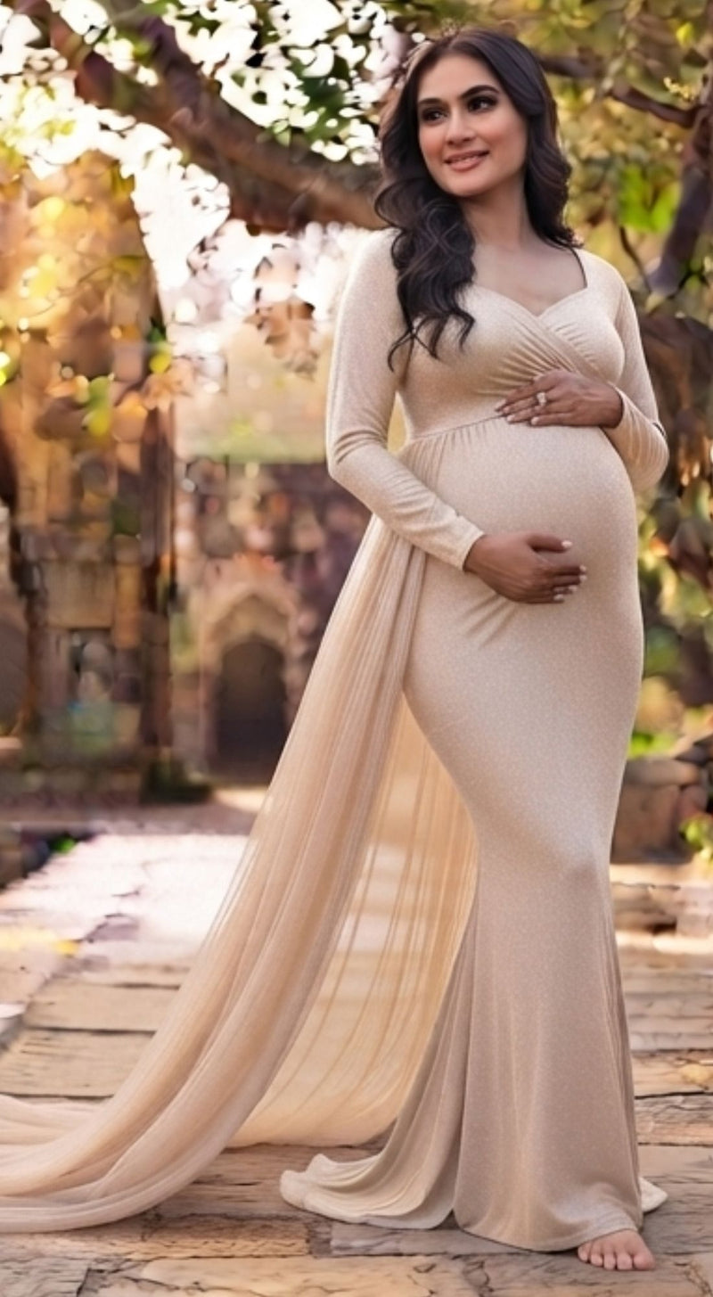 Champagne Gold Full Sleeves Maternity Gown