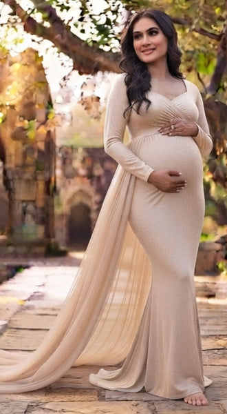 Champagne Gold Full Sleeves Maternity Gown