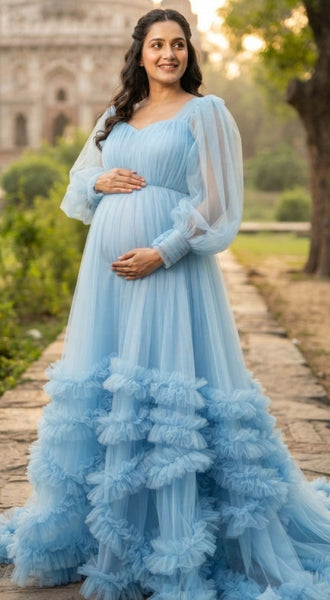 Sky Blue Ruffle Photoshoot Gown