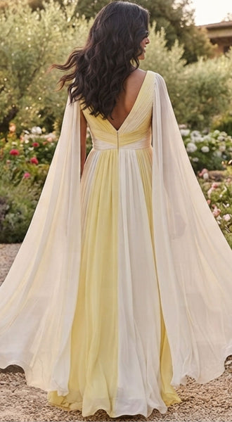 Pastel Color Block Cape Sleeves Babyshower Gown