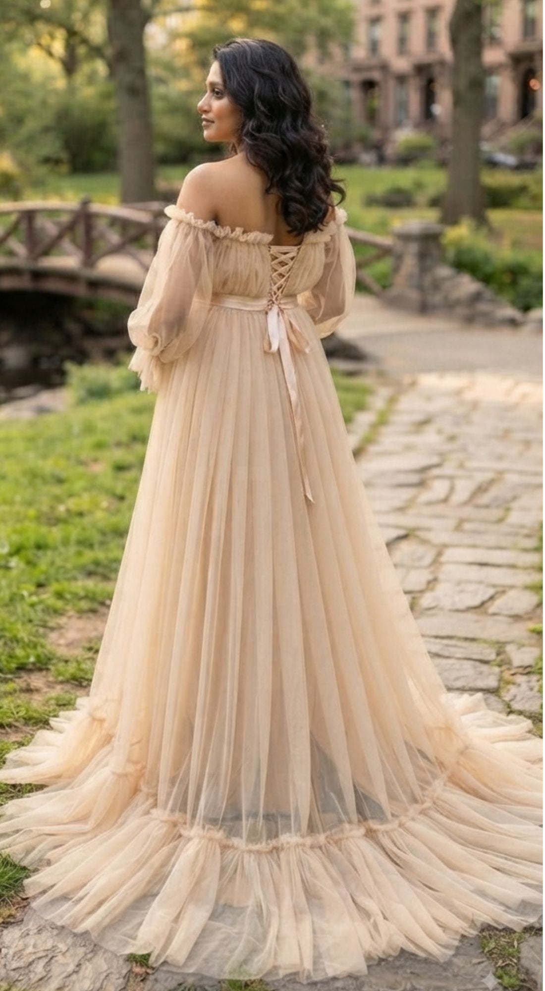 Champagne Gold Ruffle Baby Shower Gown