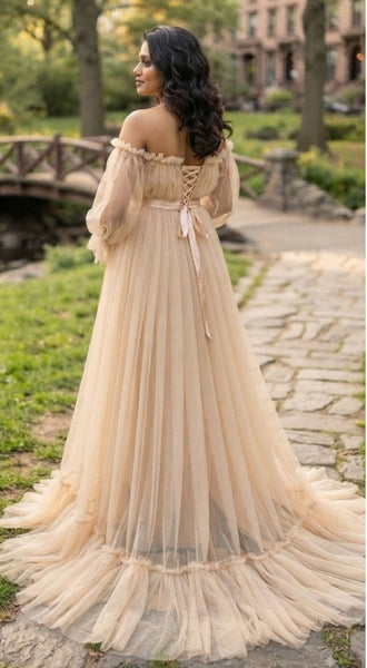 Champagne Gold Ruffle Baby Shower Gown