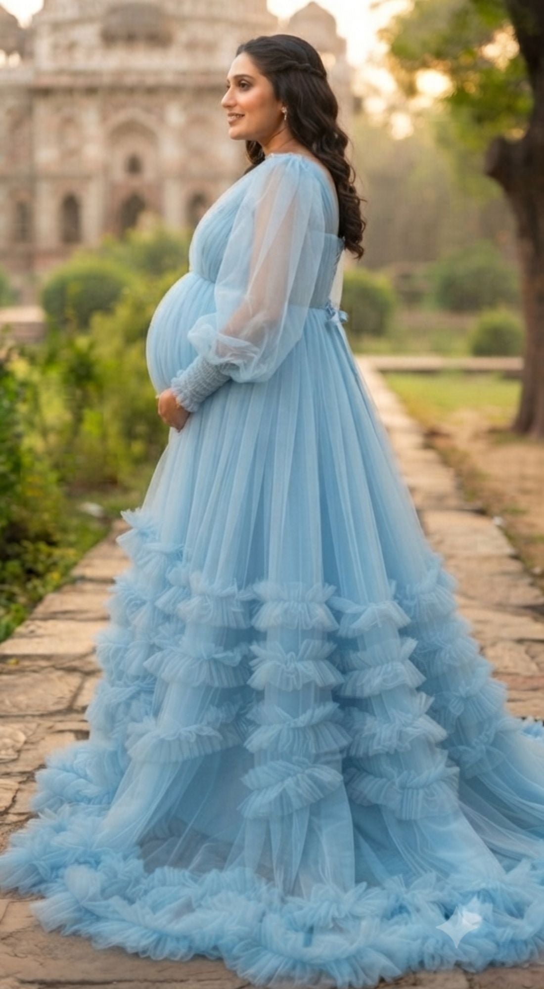 Sky Blue Ruffle Photoshoot Gown