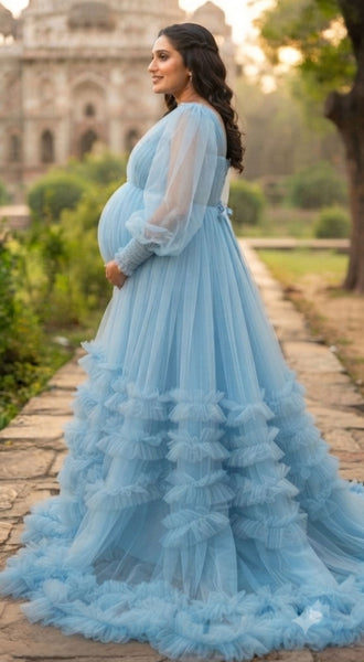 Sky Blue Ruffle Photoshoot Gown