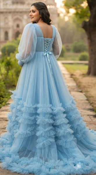 Sky Blue Ruffle Photoshoot Gown