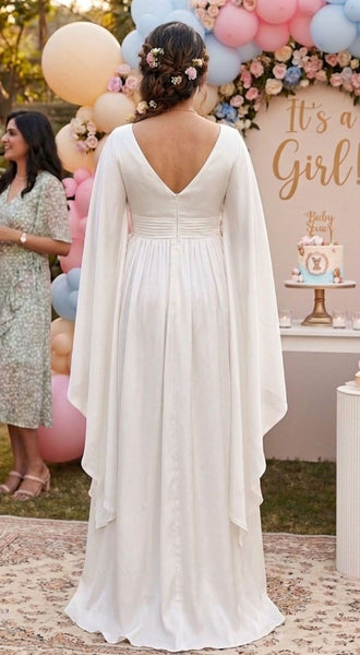 Off-White Flutter Sleeves Baby Shower Gown