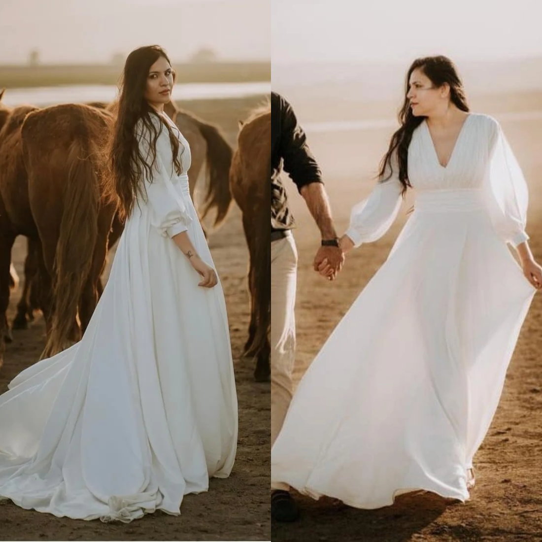 White V Neck Ruched Satin Gown For Photoshoot