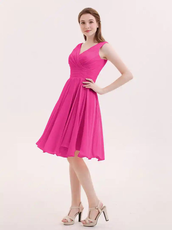 Fuchsia Pink Ruched Midi Dress