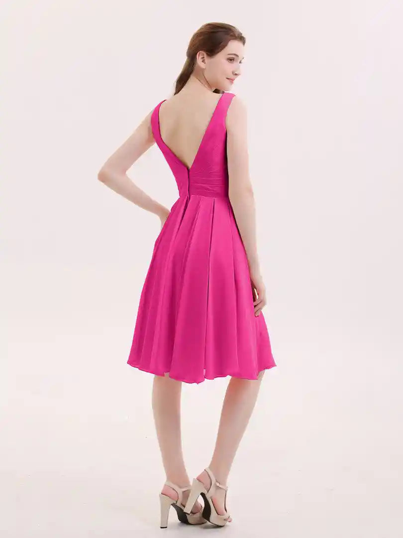 Fuchsia Pink Ruched Midi Dress