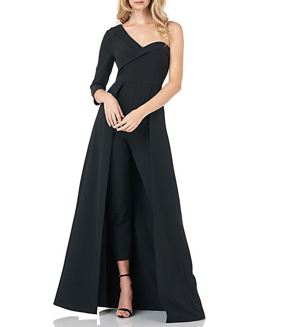 Black One Shoulder Walk Thru Jumpsuit Dress