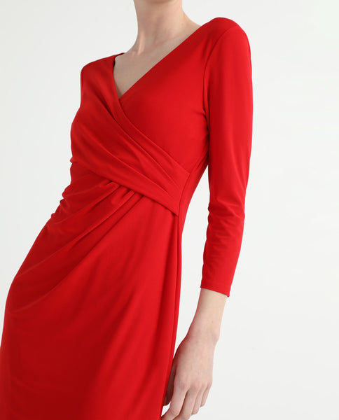 Red Ruched Siren V Neck Midi