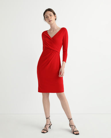 Red Ruched Siren V Neck Midi
