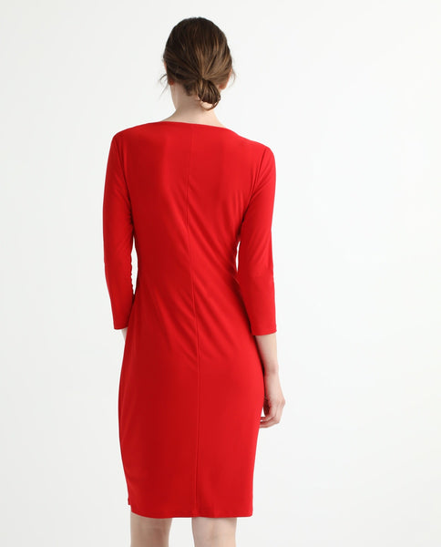 Red Ruched Siren V Neck Midi