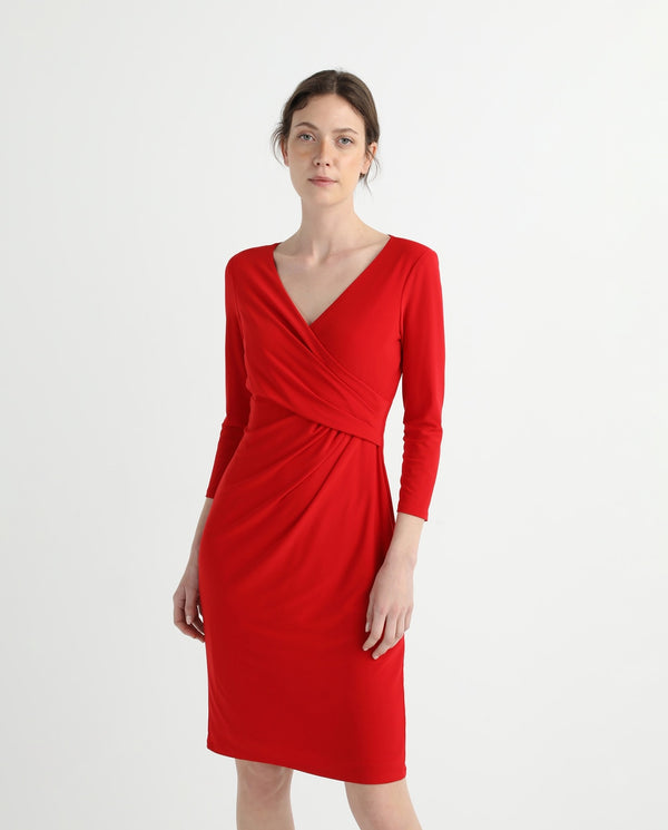 Red Ruched Siren V Neck Midi