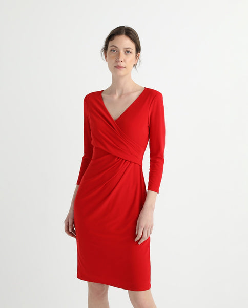 Red Ruched Siren V Neck Midi