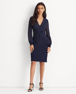 Navy Blue Drape Knot Midi Dress