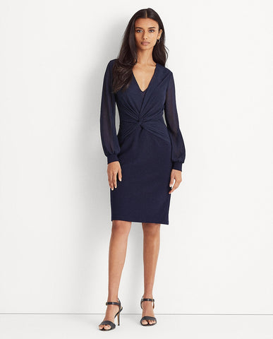 Navy Blue Drape Knot Midi Dress