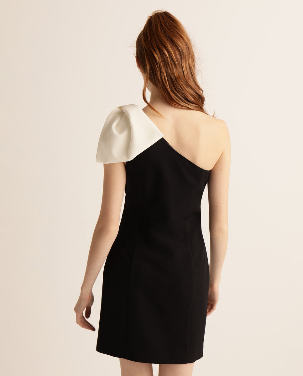 Black Dress With Bow One Shoulder
