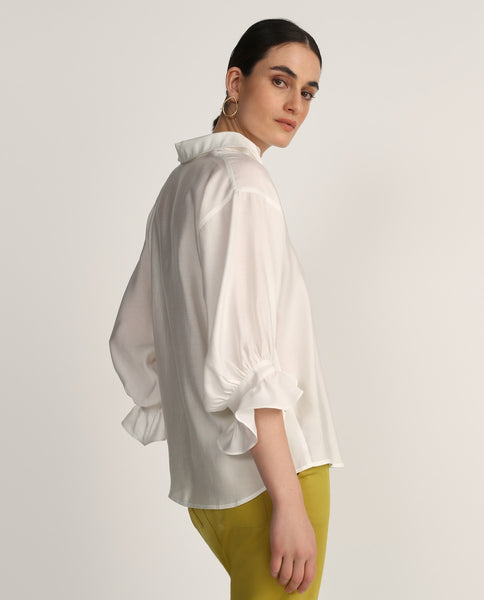 White Satin Basic Frill Detail Shirt
