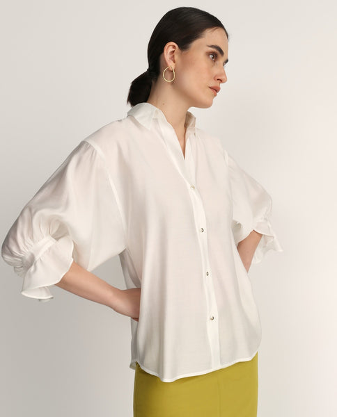 White Satin Basic Frill Detail Shirt